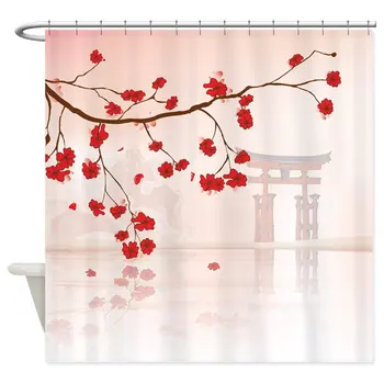 

Japanese Shrine At Miyajima Decorative Fabric Shower Curtain Set and Anti-slip Floor Mat Outdoor Rugs