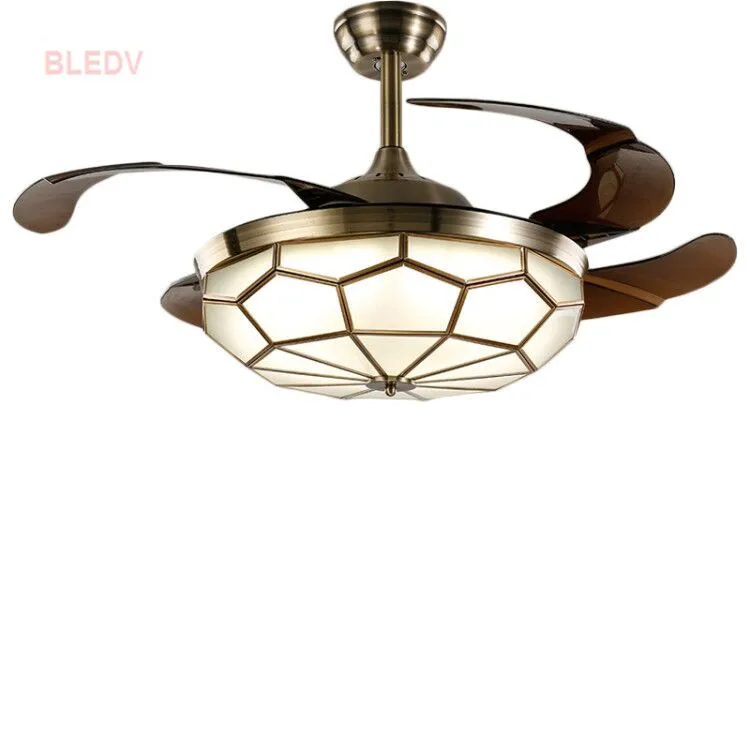 

Nordic retro 42 Inch Led Ceiling Fans With Lights Living Dining Room Folding Ceiling Fan Lamp With Remote Control 110v/220V