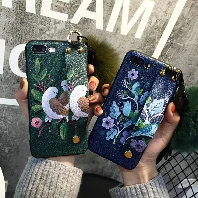 Винтаж Цветок Птица рисунком мобильного телефона чехол для iPhone 6 6S 7 8 Plus
