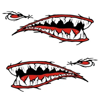 

2pcs/set Fashionable Waterproof Shark Teeth Mouth PVC Sticker Decals for Fishing Ocean Boat Canoe Dinghy Accessory Drop shipping
