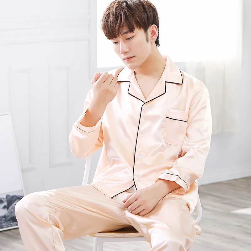 Purple Men Nightwear 2pc Shirt Pants Sleep Pajamas Sets Sleepwear Spring Autumn Rayon Silky Nightgown Robe Clothes L - XXXL cotton pajama pants