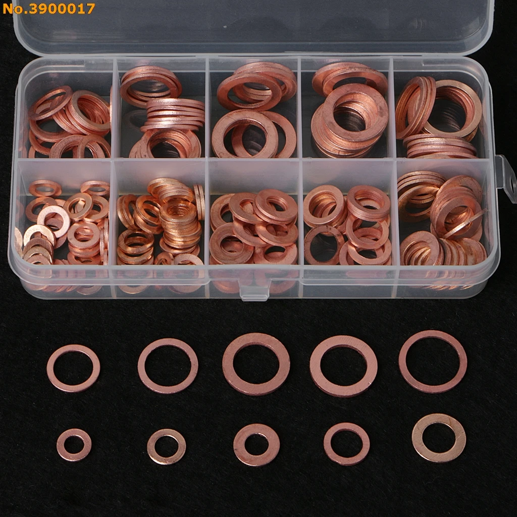 

200pcs/set Copper Washers Gasket Set 9 Sizes Flat Ring Seal Kit With Plastic Box Drop Shipping Support
