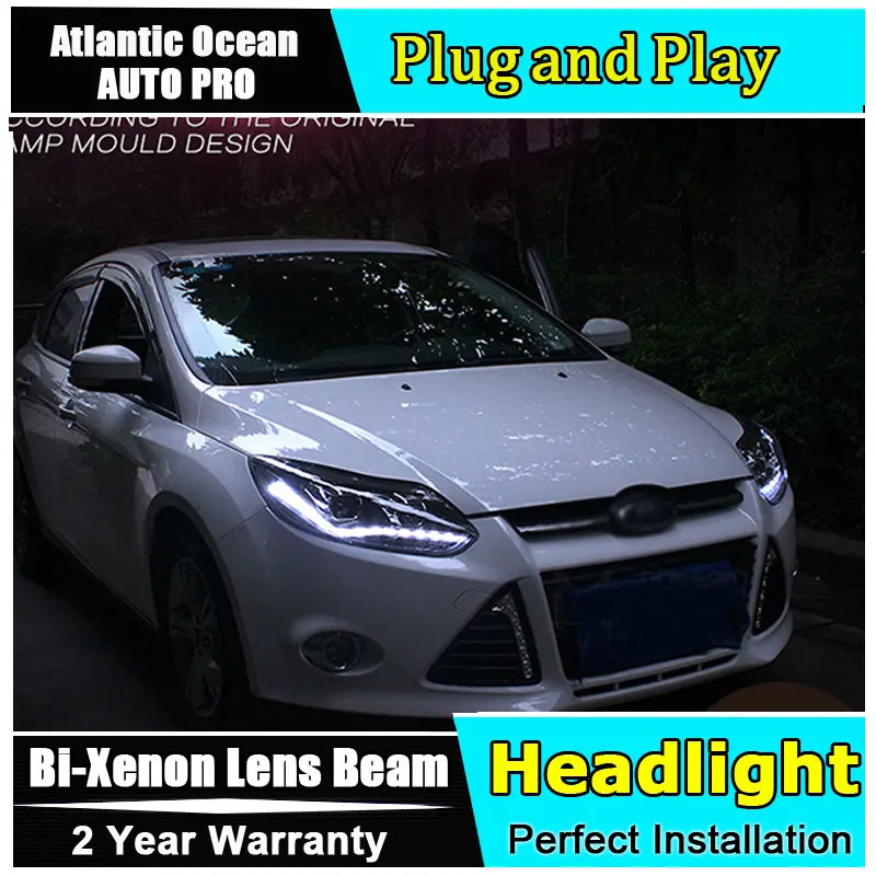 Car Styling LED Head Lamp for Ford Focus 3 headlights 2012-2014 Europe led guide light HID KIT Bi-Xenon Double Lens low beam