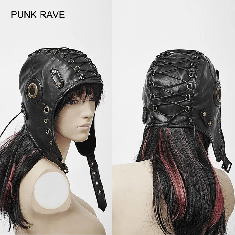 

Punk Rave Fashion Leather Black Cosplay Caps Hats Steampunk Military Cool Motocycle Hats