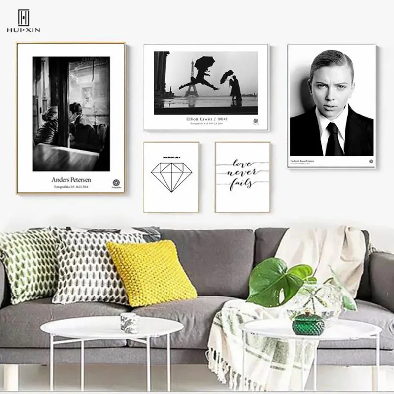 Nordic Black-and-white Photograph Home Decorative Paintings Of Intimate Lover And Geometric Figure Prints On Canvas Art Pictures