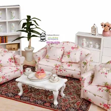 5,2" Кукольный домик Миниатюрный 1:12 гостиной куклы мебель диван набор 4 дивана с маленьким красным цветком стиль