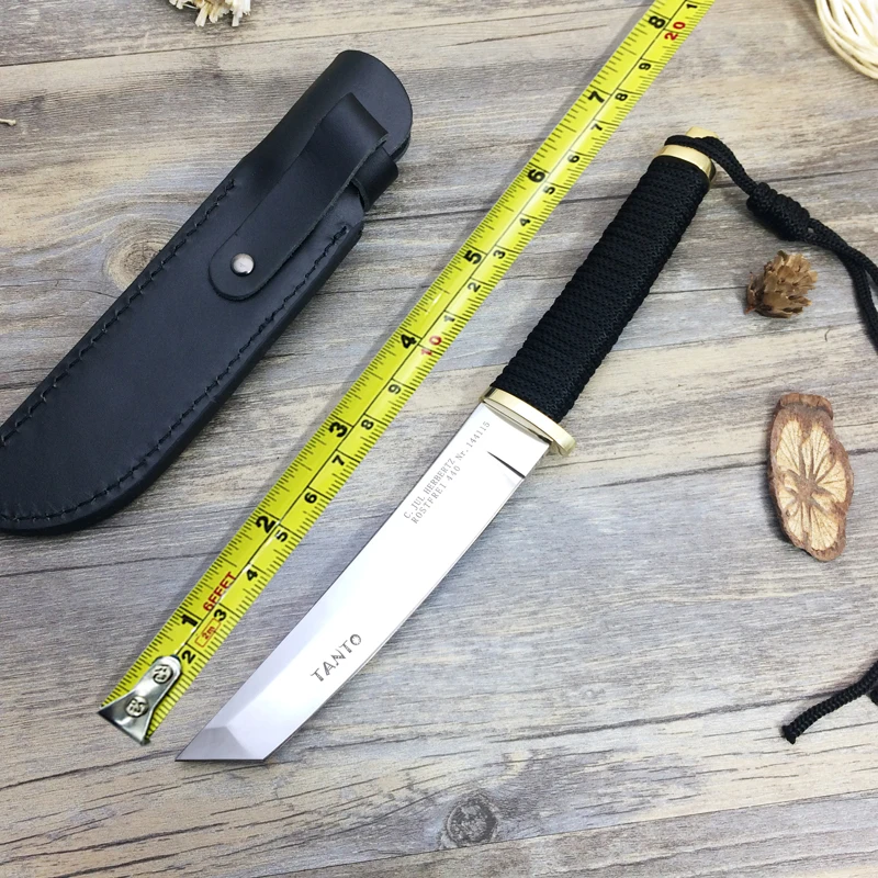 Hot Sales!Newest 8Cr18Mov Blade Rope Handle Tanto Samurai Hunting Fixed