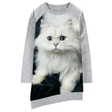 Детское платье с длинными рукавами; Модная одежда для девочек; Детские платья с рисунком кота; платье для девочек с принтом; одежда