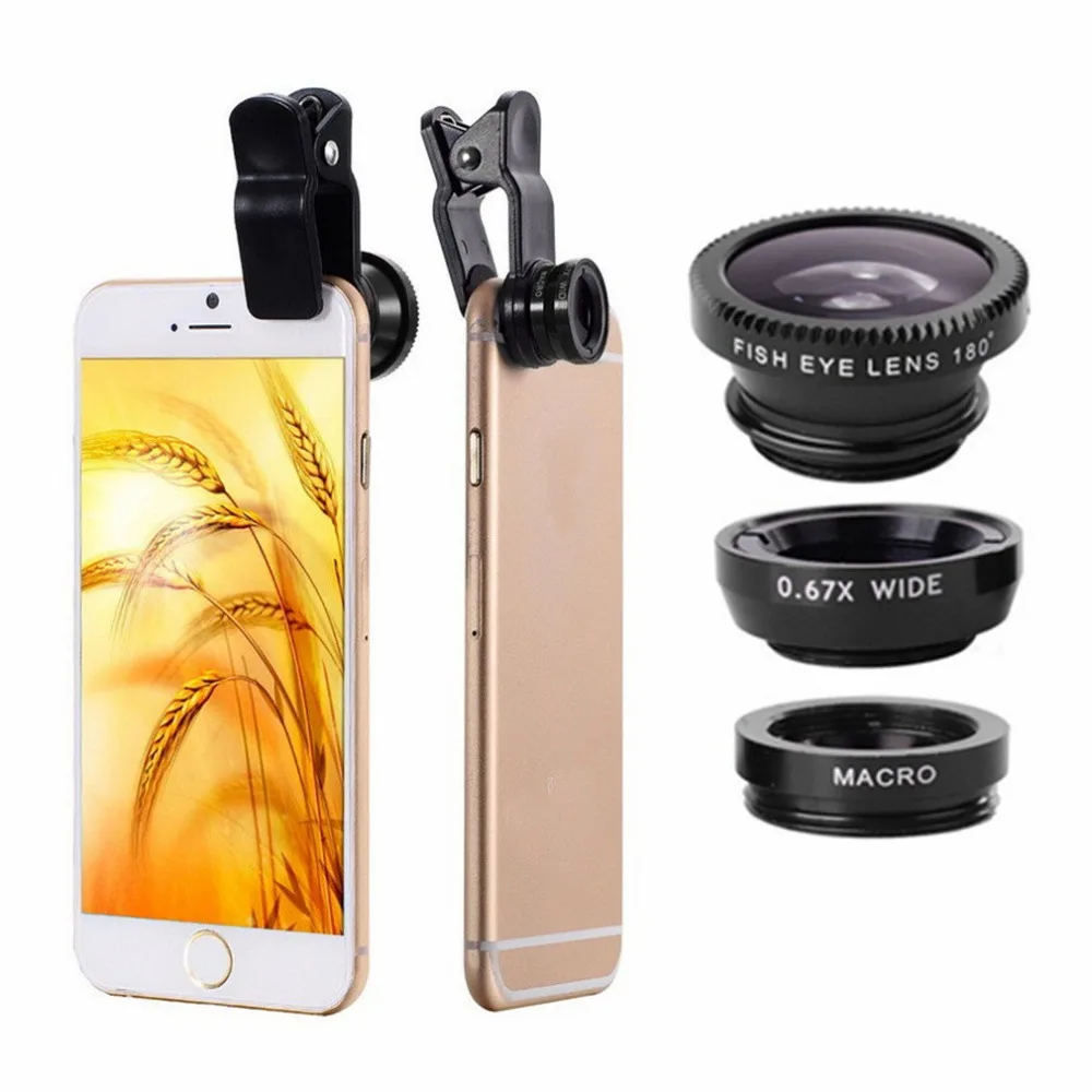 Koop 3 in1 Universele Mobiele Telefoon Lens Fish Eye Lens Groothoek Macro Lens voor iPhone 7 6 s 5 s SE Samrtphone Fisheye Lentes