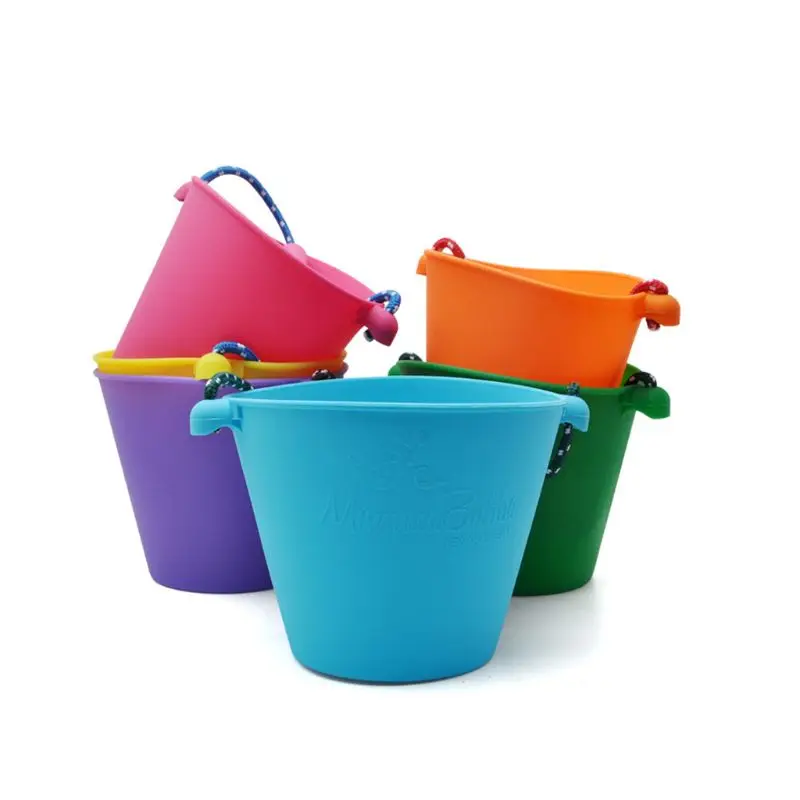 Premium New Children Baby Shower Bucket Bath Beach Toy Folding Handheld Silicone Barrel Pouring Water Sand Kids Gift
