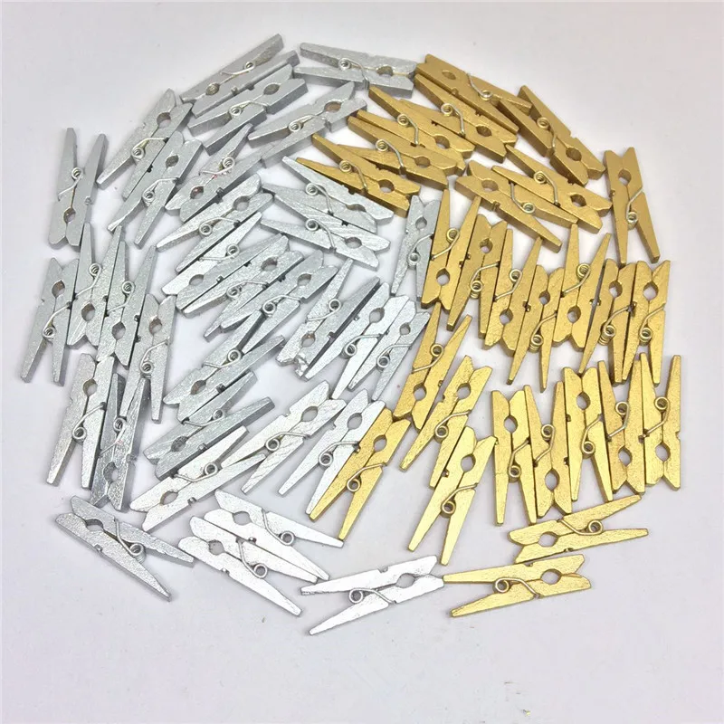 

50PC Gold Silver Mini Wood Clip 2.5CM*0.3CM Wooden Environmental Small Clothespin