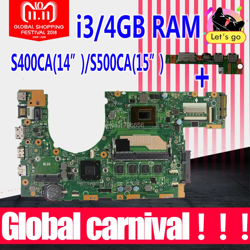 Отправка платы + S400CA материнская плата REV2.1/3 1 i3 3217U для For Asus S500CA ноутбука