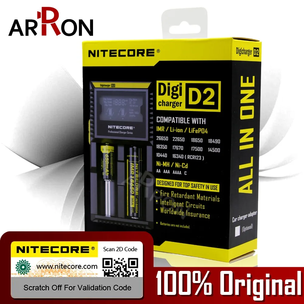 Nitecore D4 D2 I4 I2 ЖК-дисплей интеллигентая(ый) Зарядное устройство Li-Ion 18650 14500 16340 26650 AAA AA 12V Батарея Зарядное устройство автомобиля ЕС