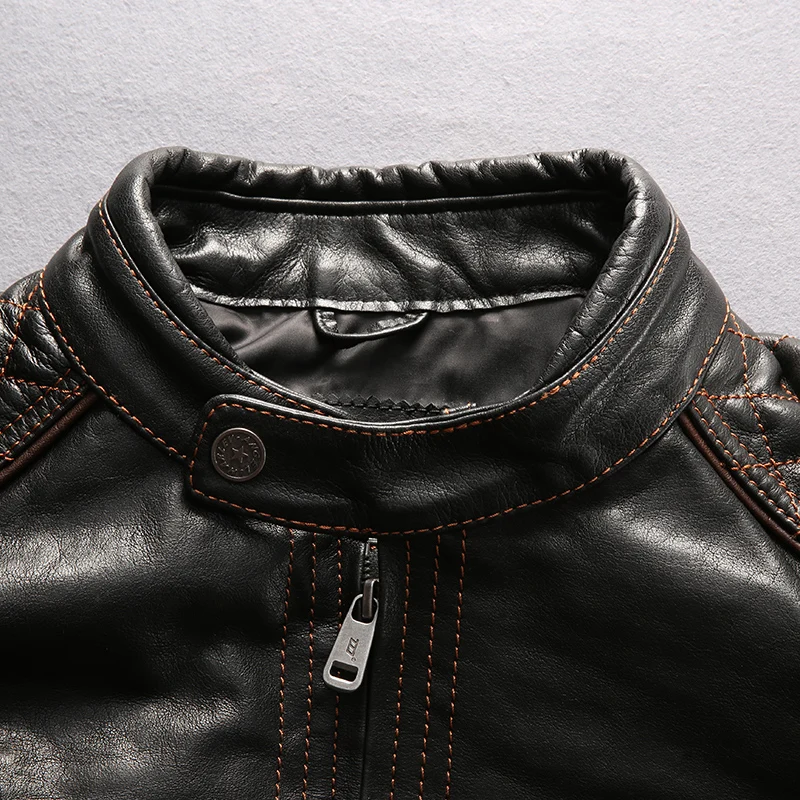 DHL Free Shipping Men Genuine Cow Leather Jacket New Professional Motorcycle Biker Jacket Top Quality Spring Autumn Coat