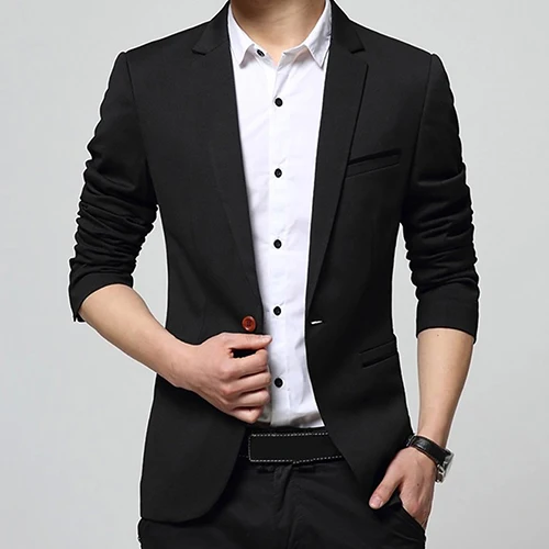 Fashion Men's Formal Suit Coat Long Sleeve Slim Fit One Button Jacket ...