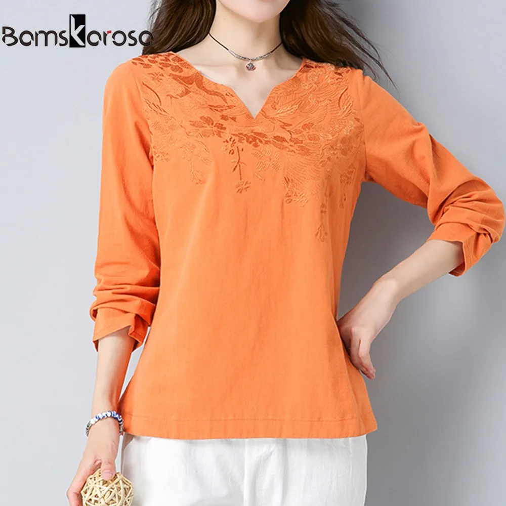 New Embroidery Blouse Long sleeves Shirt Cotton Linen Women Blouses Camisas Femininas