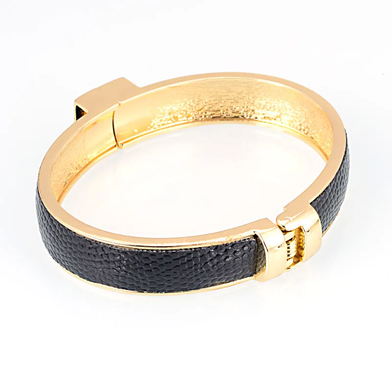 

Miasol PU Leather Crystal Bangle Gold Color Plated Crystal Bangles With Sanke Skin PU Leather Bangle For Women Gift Jewelry