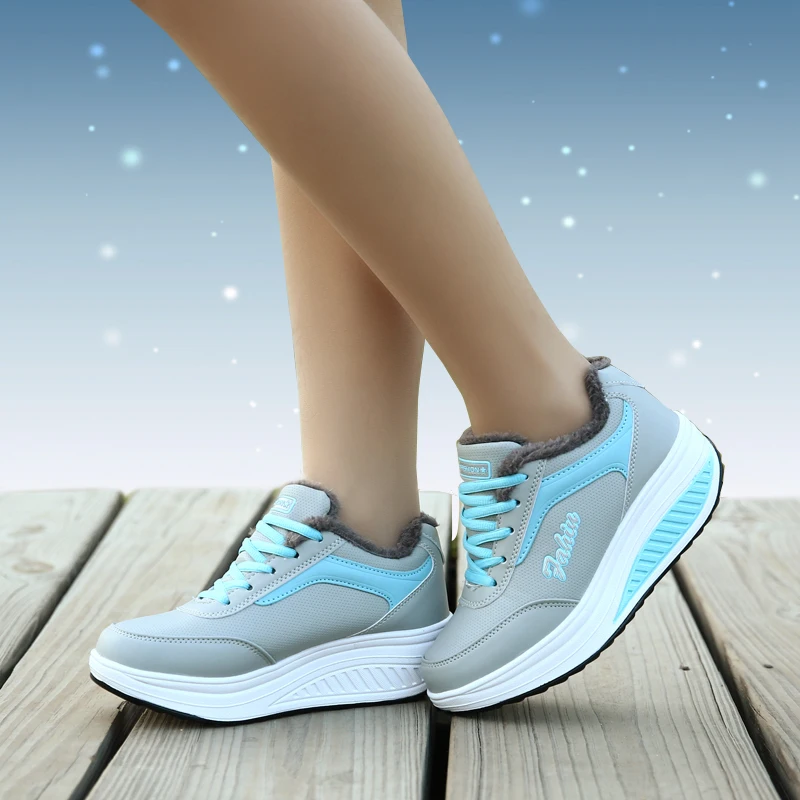 

Women Winter Warm Plus velvet sneakers Height Increasing Rocking Shoes Toning Sports Wedge Sneakers Platforms