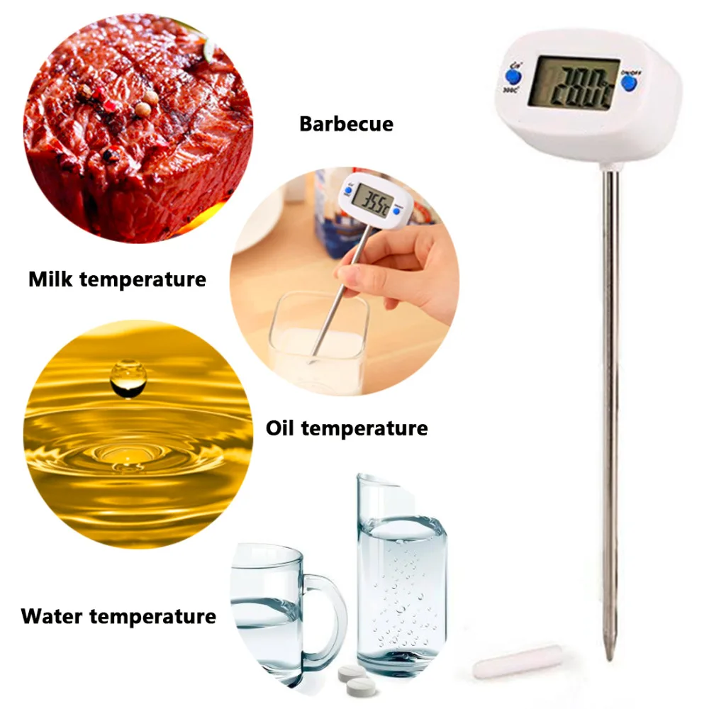 

Silver C/F Switch LCD Display Digital Probe Cooking Thermometer Food Temperature Sensor For BBQ Kitchen