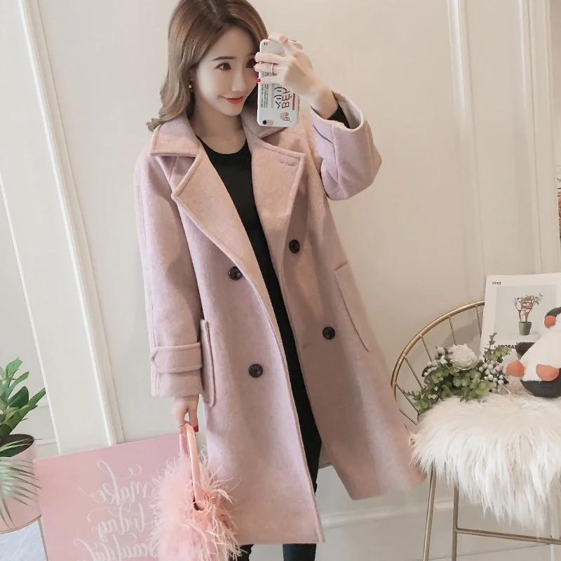 Осенне-зимняя женская куртка, корейское шерстяное пальто, женские шерстяные длинные пальто, розовые куртки, женская одежда, Chaqueta Mujer MY2292