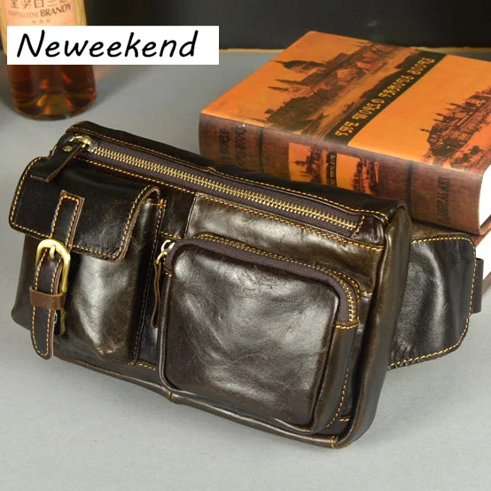 

NEWEEKEND Genuine Leather Cowhide Crazy Horse Small Waist Shoulder Crossbody Phone Cash Money Bag for iPhone Samsung LZ-5541