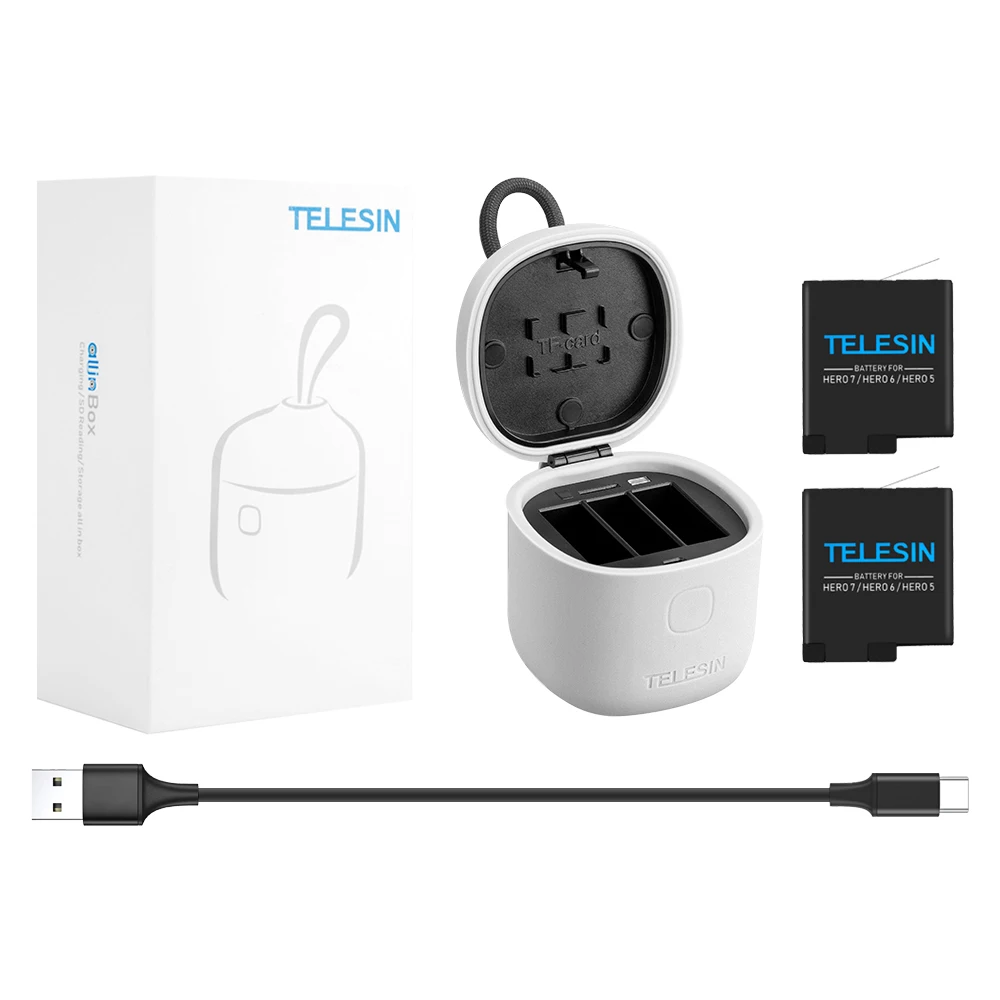 Telesin 3pack Battery 3 Slots Charger Set Tf Card Reader Storage