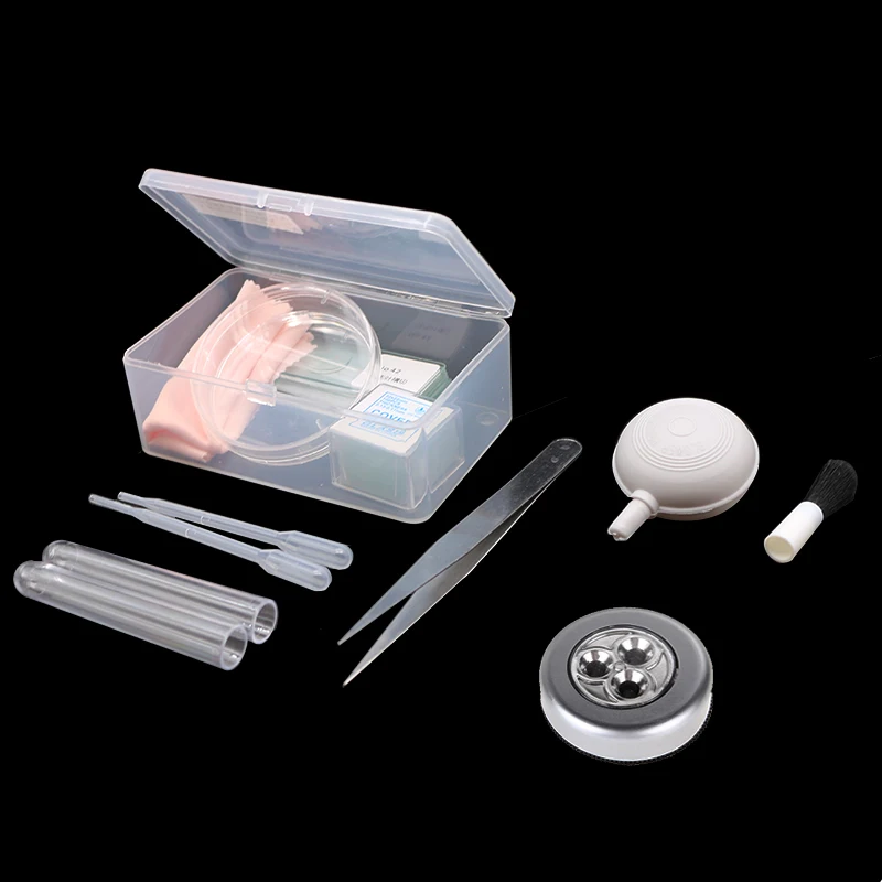 Biological Microscope Accessories Set Making Biological Specimen Tools Slides Dropper Tweezers Test Tube for Laboratory Teaching
