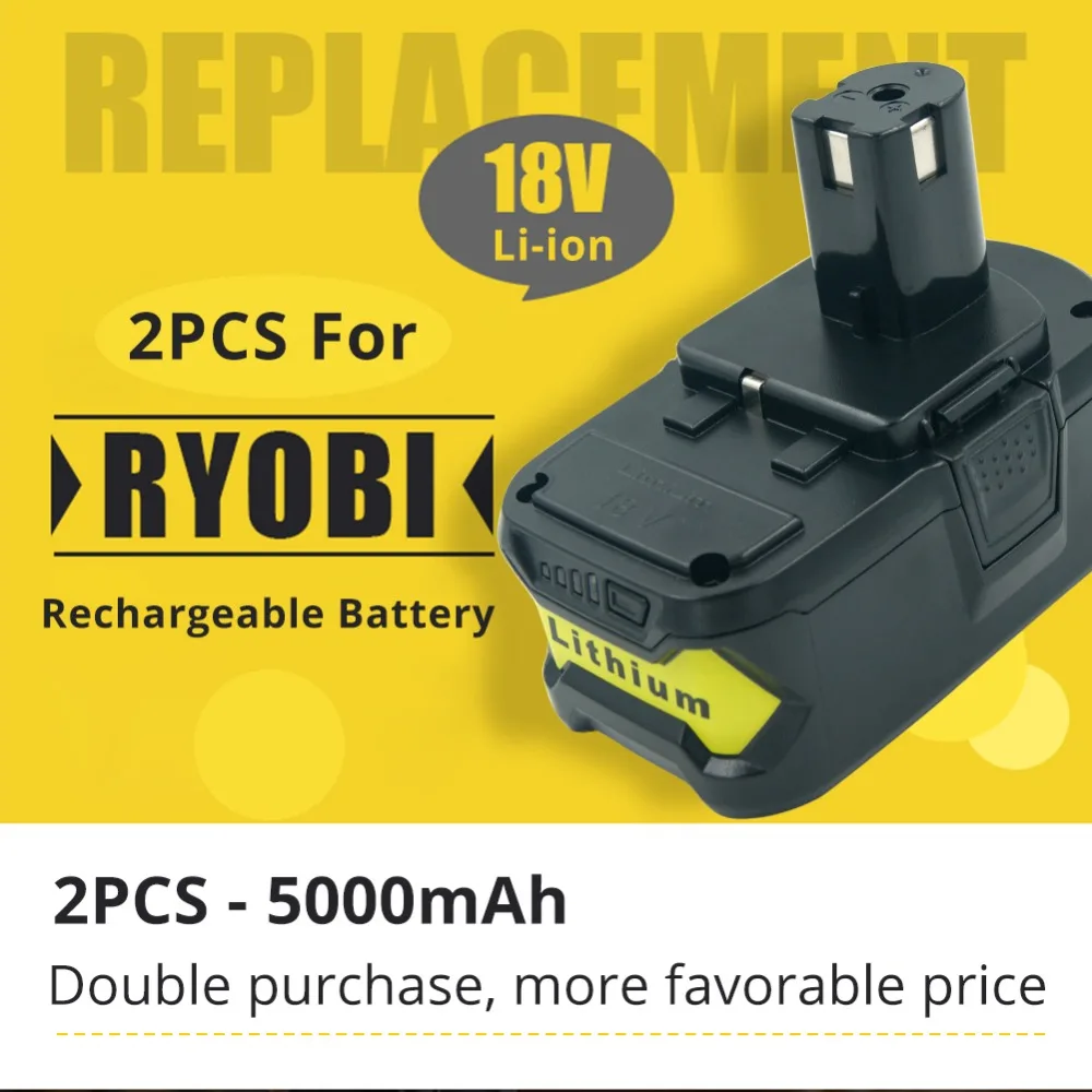 2 шт. RB18L50 5000 мА/ч, литий 18V Замена Перезаряжаемые батарея для Ryobi Мощность инструмент P102 P103 P104 P105 P106 P107 P108 P109