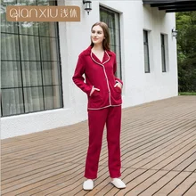 Зимняя брендовая Домашняя одежда Женский Повседневный женский пижамный комплект теплый фланелевый Пижамный костюм для сна Женская куртка с отложным воротником+ брюки