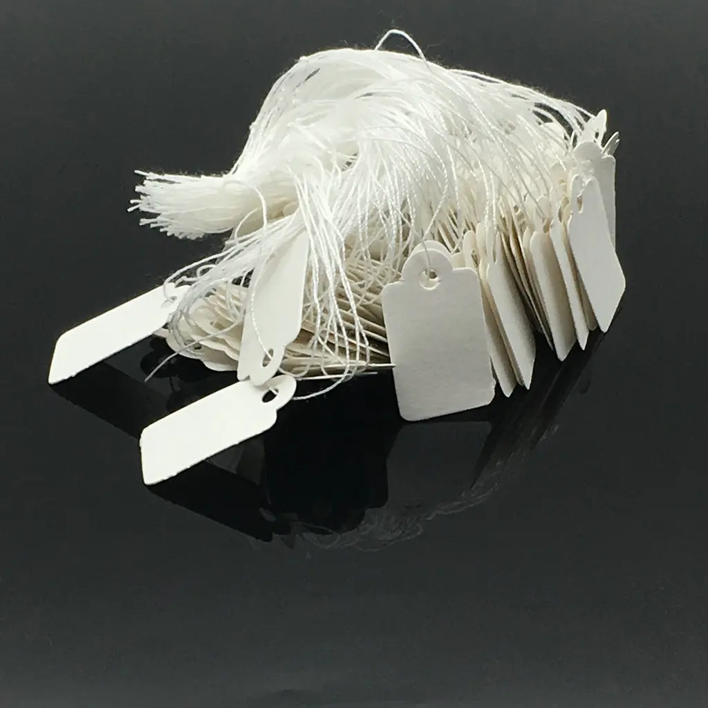

500pcs White Paper Blank Tags Jewelry Price Tag with String Tie Watch Jewelry Clothing Display Tag 24x14mm Rectangle Marking Tag