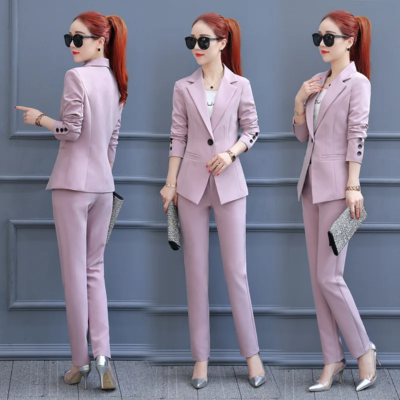 

Women's spring Autumn Elegant Office Lady Business Suits Female Two Piece Sets Femme Long Sleeve Jacket And Trouser Suits