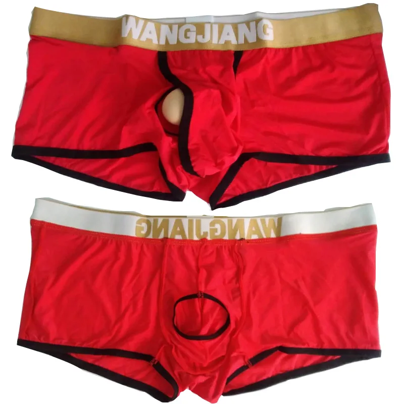 Open Front Sexy Mens Underwear Boxers Wangjiang Ice Silk Tran pic