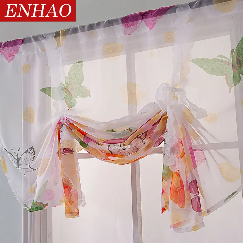 Короткие шторы ENHAO из тюля для кухни римские дизайнерские с бабочками прозрачные