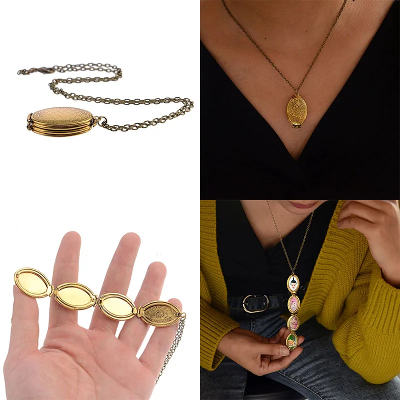 

4 Slot Fold Expanding Photo Locket Necklace Pendant Memory Expanding Album Box Necklaces bff Necklace Friendship Jewelry Gifts