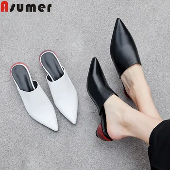 

ASUMER fashion spring new shoes woman pointed toe shallow mules shoes Casual genuine leather shoes women med heels shoes 2020