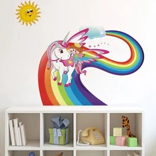 Радуга Единорог Наклейка на стену для детской комнаты Съемная Единорог настенная бумага DIY плакат на стену домашний декор