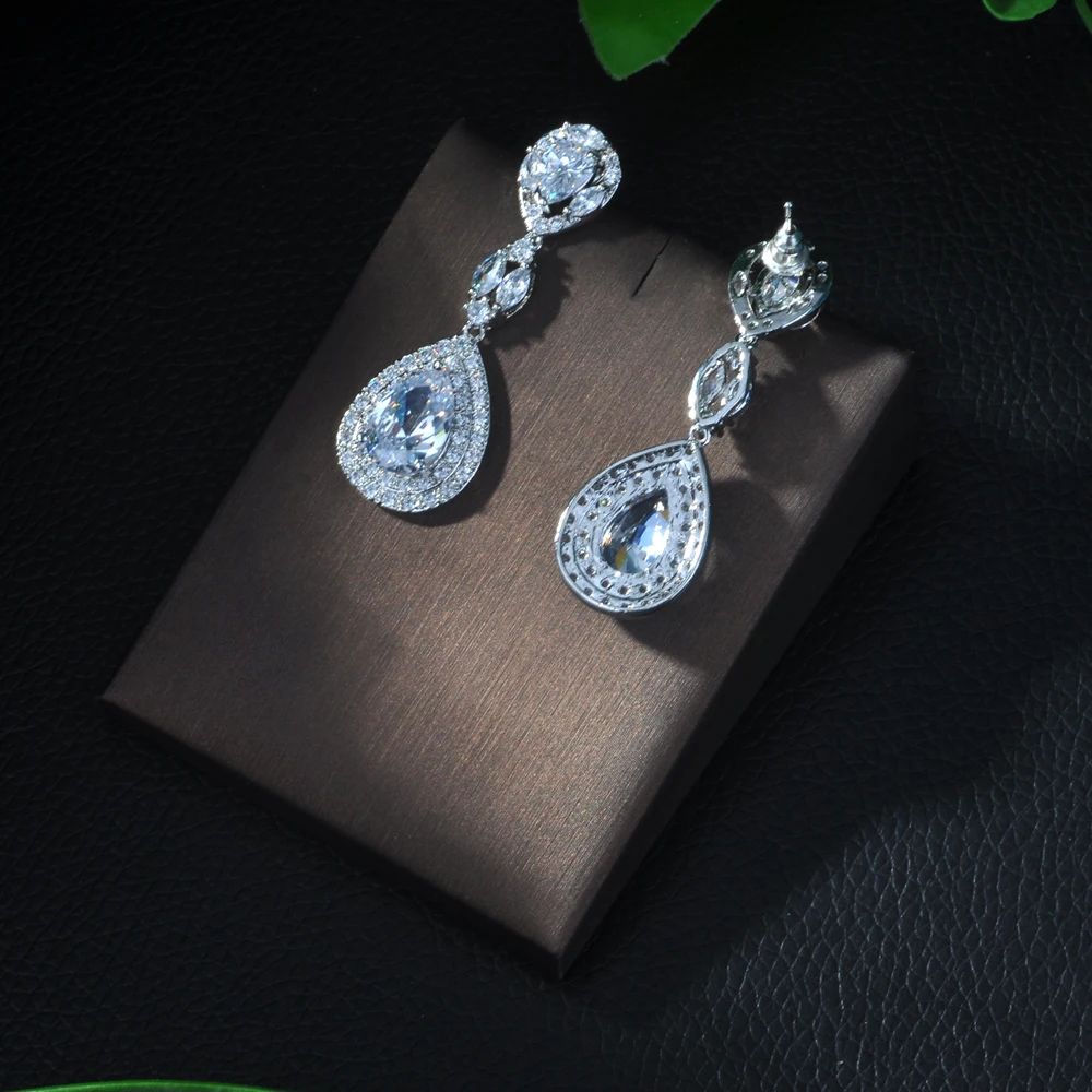 HIBRIDE Luxury Dangle Long Earrings For Women Wedding Water Drop Cubic Zirconia Earrings Party Gifts E-25 - Image 3