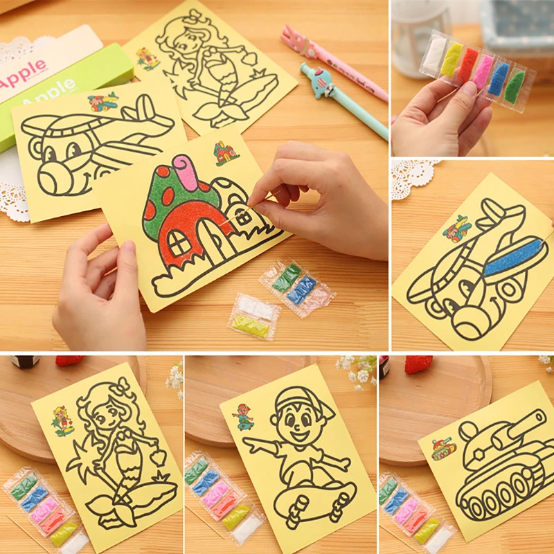 

10pcs/lot Kids DIY Color Sand Painting Art Creative Drawing Toys Sand Paper Learn to Art Crafts boys and girls Education Toys