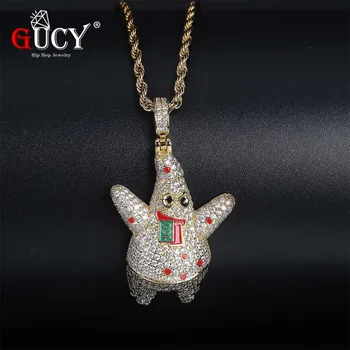 

GUCY New CZ Patrick Star Pendant Necklace AAA Cubic Zirconia Men's Hip hop Rock Jewelry Bling Pendants With Tennis Chain Gifts