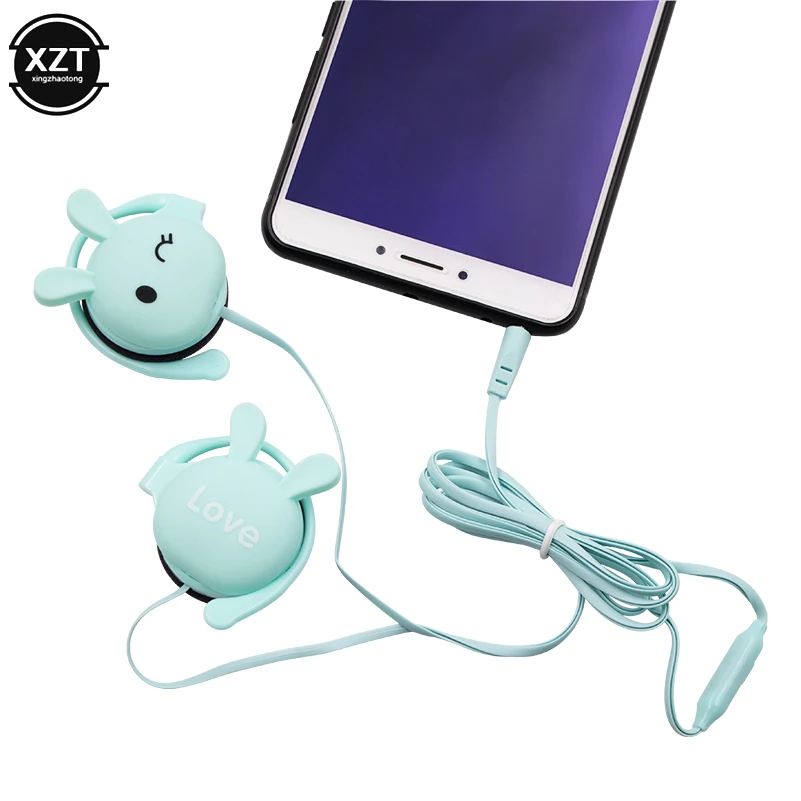 3.5mm Cute Earphone Rabbit Cartoon Stereo 3.5 jack Headphone with Ear-hook Sports Headset for Girls Kids Gift Mobile Phone Mp3