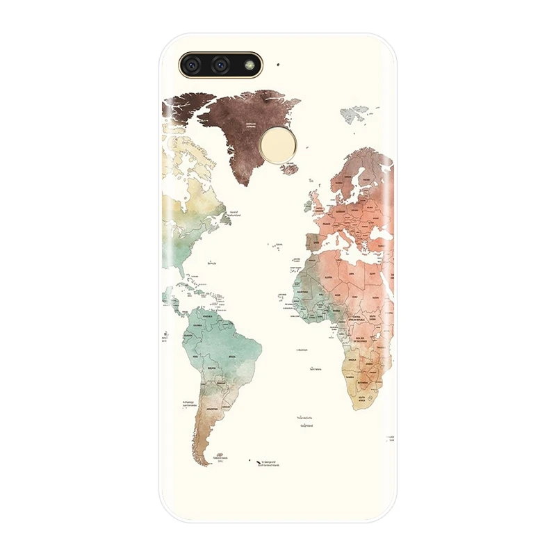 Чехол для телефона huawei Y5 Y6 Y7 Prime 2017 2018 Y9 2019 Мягкая силиконовая карта мира дорожная
