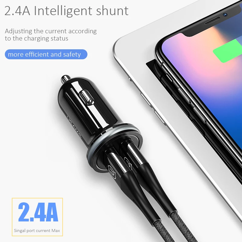 USAMS 2 نمط المزدوج USB سيارة مهايئ شاحن 2.4A 3.1A البسيطة سيارة-شاحن المحمول 2 ميناء سيارة الهاتف USB شاحن سامسونج فون Xs
