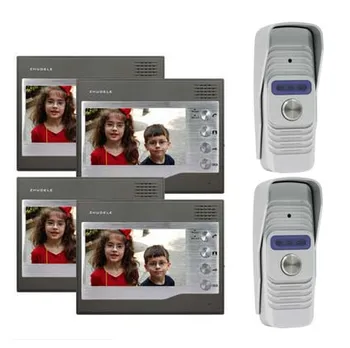 

ZHUDELEHome Security for 2 Doors Kits 4X7"Video Door Phone Intercom Doorbell Monitorsl+2XSmart HD IR Camera w/t Waterproof Cover