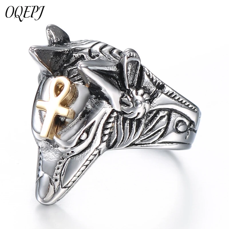 

OQEPJ Hiphop Rock Wolf Head Male Fine Rings Stainless Steel Silver Color Jewelry Animal Men Prevent allergy Ring For Wedding