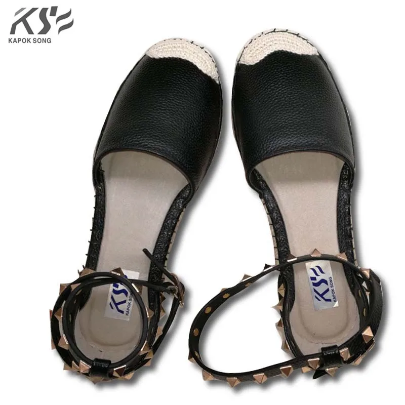 Эспадрильи обувь женщин Genunie кожаные роскошные дизайнерские туфли в рыбацком стиле действительно овчины без каблука Летние эспадрильи Бре...