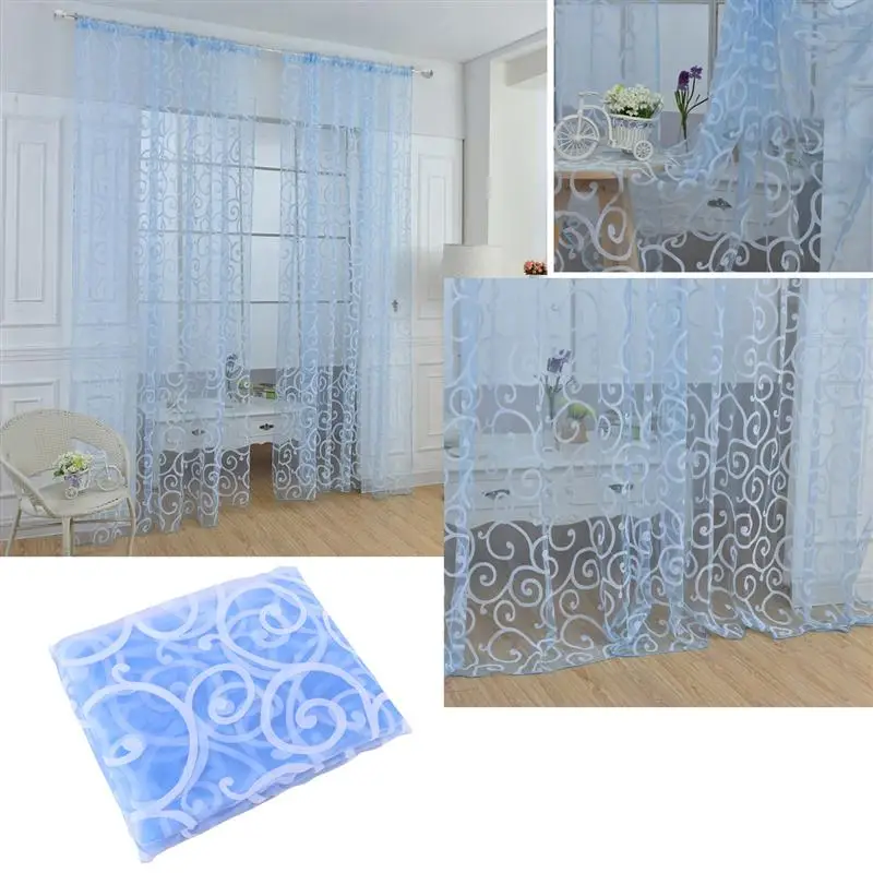 

Screen Rod Pocket Voile Curtains with Big Hooks Pattern for Bedroom Living Room