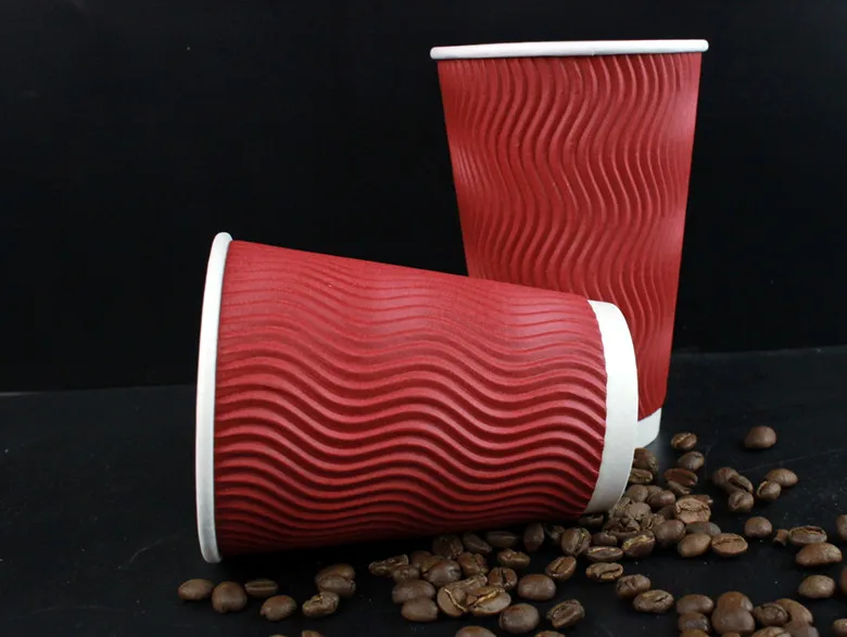 50 шт красный гофрированный анти-скальдинг изоляции плотная бумажная чашка 400 мл одноразовый для кофе соевое молоко горячий напиток упаковки кружки с крышками