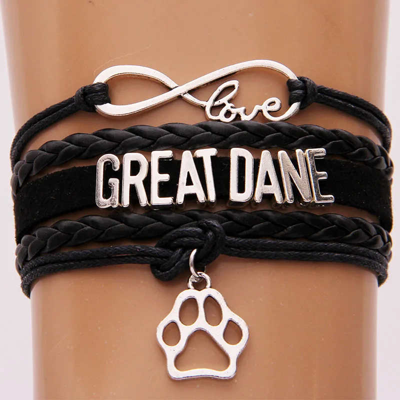 

Infinity Love Great Dane Bracelets Dog Paw Charm Christmas Jewelry Wrap Rope Braided Bracelet & Bangles Gift Drop Shipping