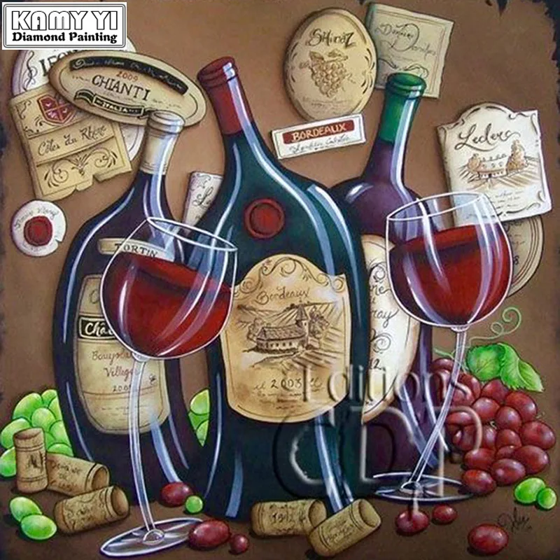 5D DIY Diamond embroidery Cross stitch Wine Square mosaic Full Round painting decor HYY | Дом и сад