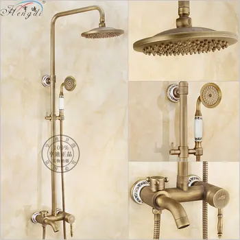 

Bathroom Retro antique copper Brass Shower Set Wall Mounted Phone Ceramic Handheld Mixer Tap Faucet 3-functions Mixer Valve